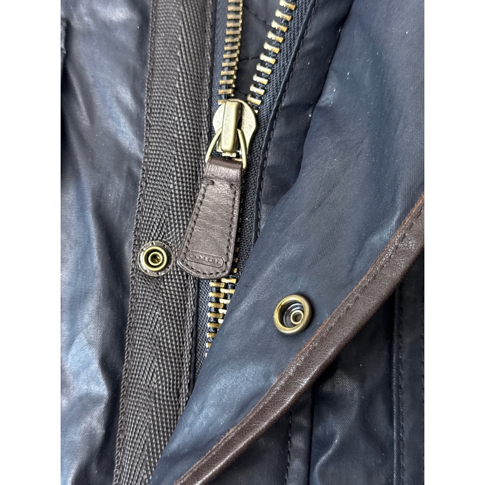 Coach Mens Wyatt Jacket Field Cargo Navy Blue Coated Cotton Quilted Large L - Picture 9 of 16